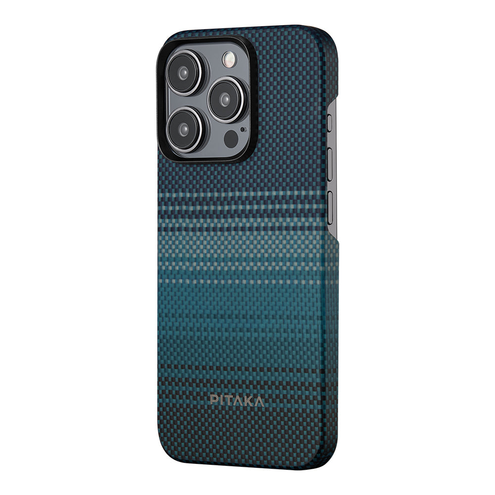 iPhone 15 Pro Kılıf M-safe Şarj Özellikli Aramid Fiber Pitaka Tactile Woven Sunset-Moonrise Serisi Moonrise Kapak