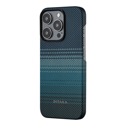 iPhone 15 Pro Kılıf M-safe Şarj Özellikli Aramid Fiber Pitaka Tactile Woven Sunset-Moonrise Serisi Moonrise Kapak