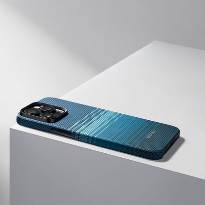 iPhone 15 Pro Kılıf M-safe Şarj Özellikli Aramid Fiber Pitaka Tactile Woven Sunset-Moonrise Serisi Moonrise Kapak