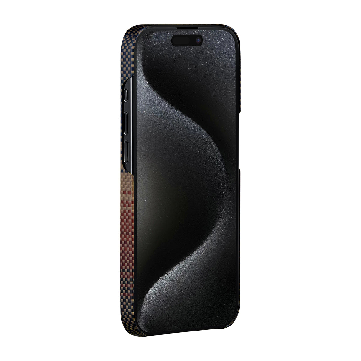 iPhone 15 Pro Kılıf M-safe Şarj Özellikli Aramid Fiber Pitaka Tactile Woven Sunset-Moonrise Serisi Sunset Kapak