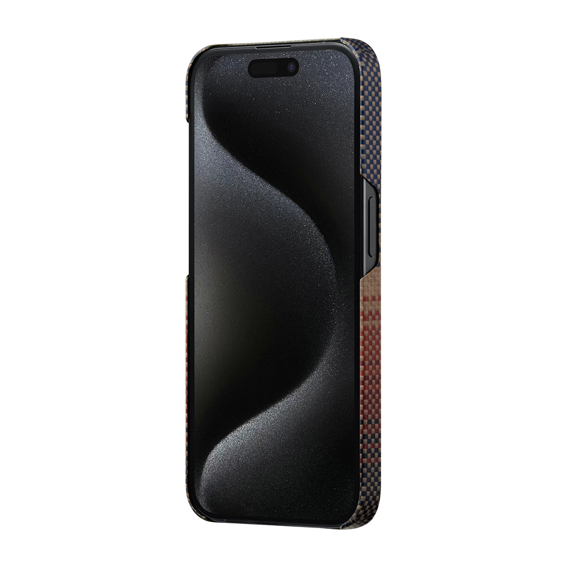 iPhone 15 Pro Kılıf M-safe Şarj Özellikli Aramid Fiber Pitaka Tactile Woven Sunset-Moonrise Serisi Sunset Kapak