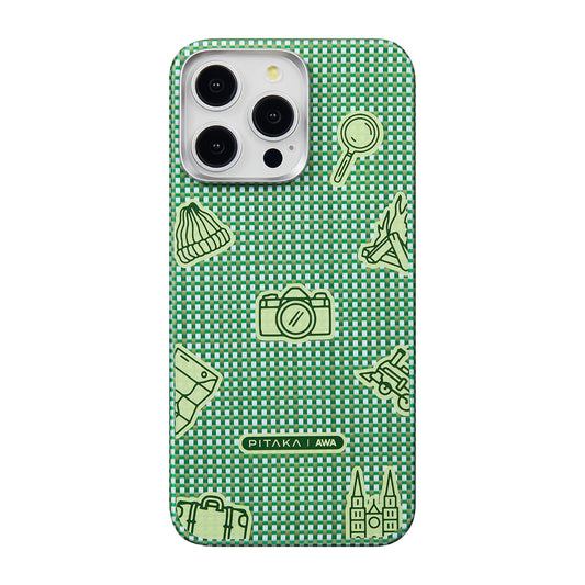 iPhone 15 Pro Kılıf M-safe Şarj Özellikli Awa Tasarımlı 1500D Aramid Fiber Pitaka Ultra-Slim Classic Serisi Forest Kapak