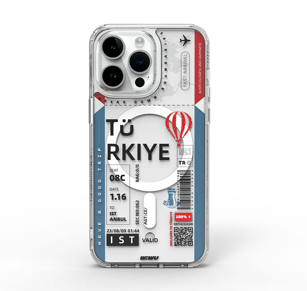 iPhone 15 Pro Kılıf M-safe Şarj Özellikli Bilet Desenli Wiwu Turkey B Serisi Kapak