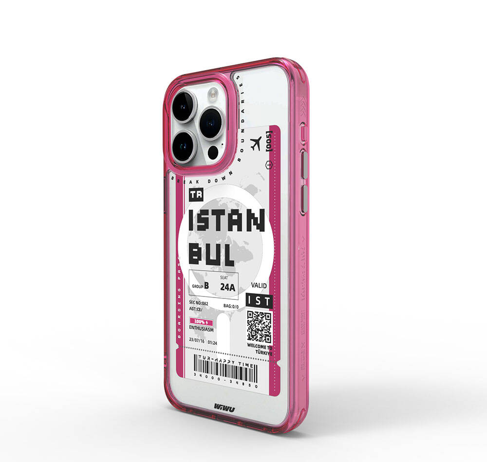 iPhone 15 Pro Kılıf M-safe Şarj Özellikli Bilet Desenli Wiwu Turkey B Serisi Kapak