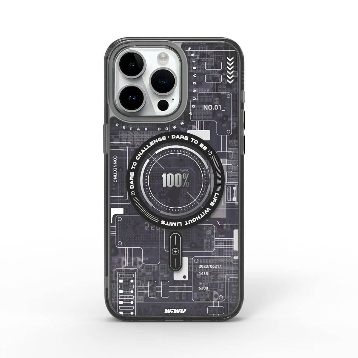 iPhone 15 Pro Kılıf M-safe Şarj Özellikli Desenli Wiwu Mecha Circuit H Serisi Kapak