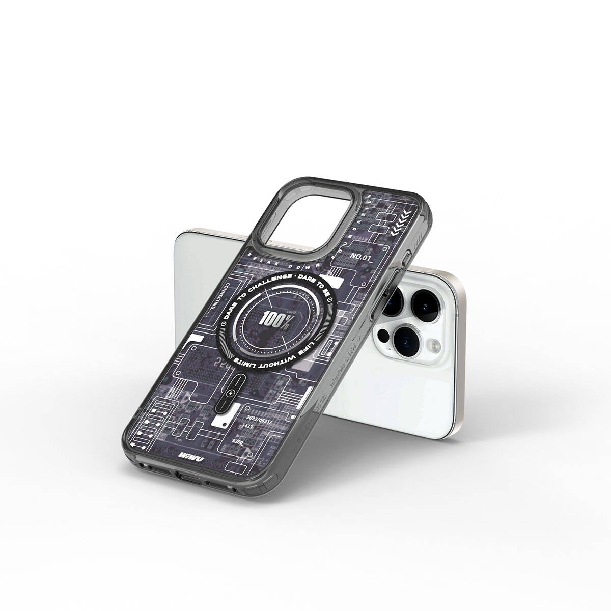 iPhone 15 Pro Kılıf M-safe Şarj Özellikli Desenli Wiwu Mecha Circuit H Serisi Kapak