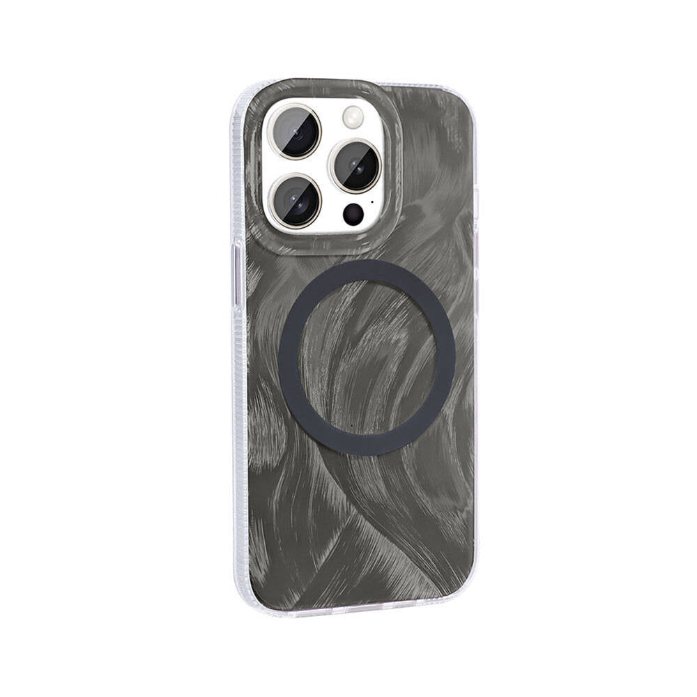 Apple iPhone 15 Pro Kılıf M-safe Şarj Özellikli Fırça Boya Desenli Zore Palet Kapak