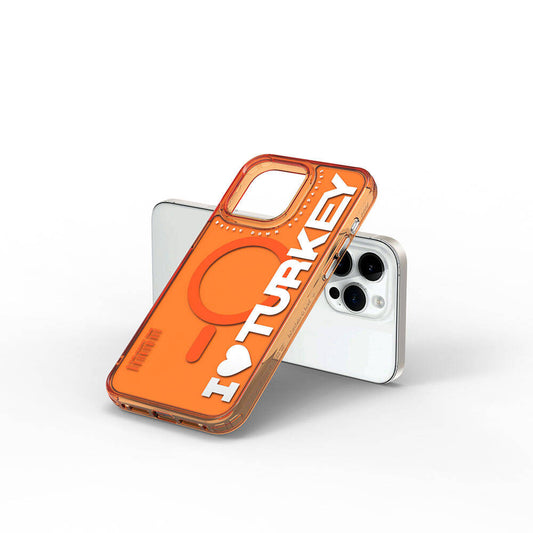 iPhone 15 Pro Kılıf M-safe Şarj Özellikli I Love Turkey Yazı Desenli Wiwu Turkey E Serisi Kapak