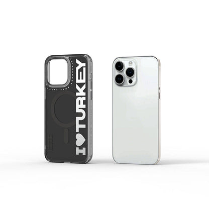 iPhone 15 Pro Kılıf M-safe Şarj Özellikli I Love Turkey Yazı Desenli Wiwu Turkey E Serisi Kapak