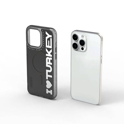 iPhone 15 Pro Kılıf M-safe Şarj Özellikli I Love Turkey Yazı Desenli Wiwu Turkey E Serisi Kapak