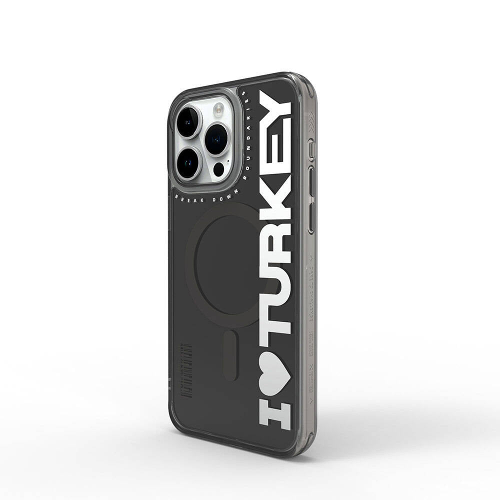 iPhone 15 Pro Kılıf M-safe Şarj Özellikli I Love Turkey Yazı Desenli Wiwu Turkey E Serisi Kapak