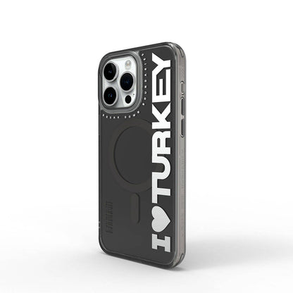 iPhone 15 Pro Kılıf M-safe Şarj Özellikli I Love Turkey Yazı Desenli Wiwu Turkey E Serisi Kapak
