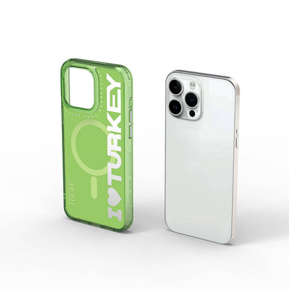 iPhone 15 Pro Kılıf M-safe Şarj Özellikli I Love Turkey Yazı Desenli Wiwu Turkey E Serisi Kapak