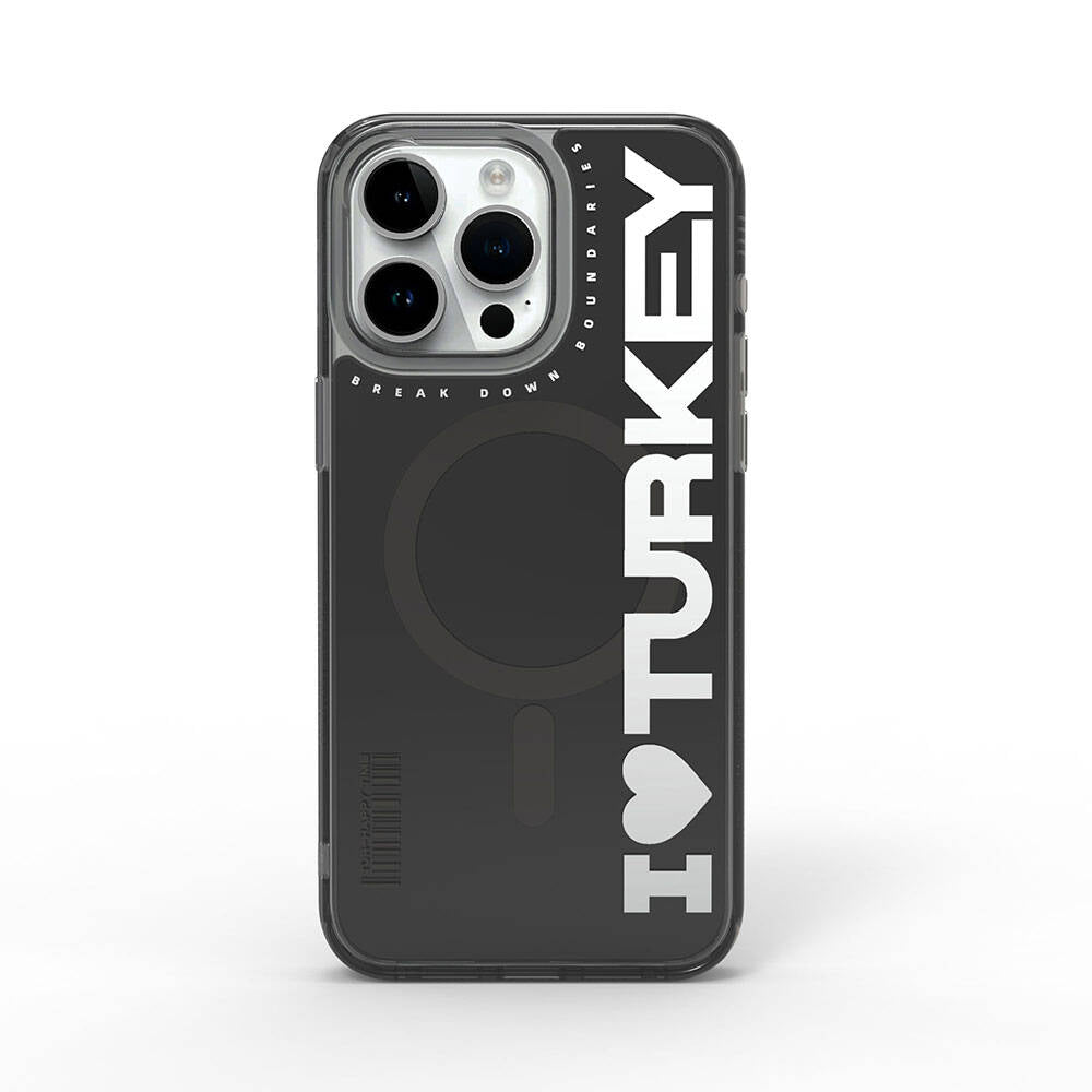 iPhone 15 Pro Kılıf M-safe Şarj Özellikli I Love Turkey Yazı Desenli Wiwu Turkey E Serisi Kapak