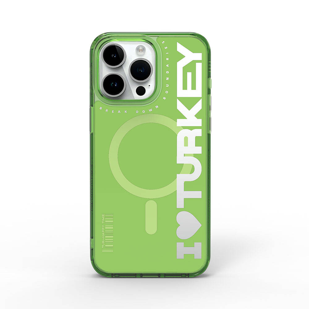 iPhone 15 Pro Kılıf M-safe Şarj Özellikli I Love Turkey Yazı Desenli Wiwu Turkey E Serisi Kapak