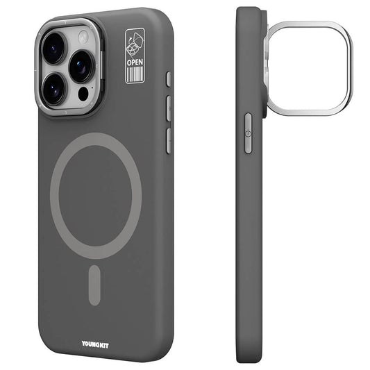 iPhone 15 Pro Kılıf M-safe Şarj Özellikli Kamera Standlı Youngkit Bitty Cream Kapak
