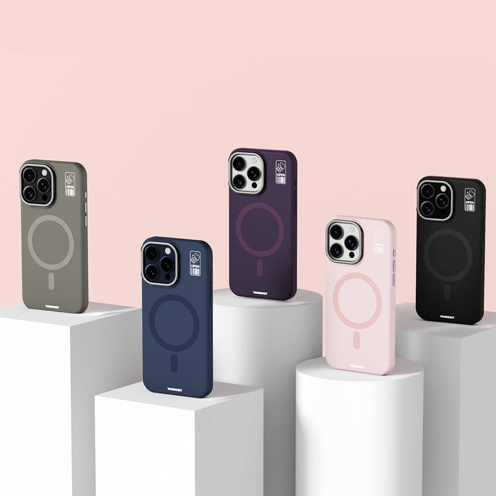 iPhone 15 Pro Kılıf M-safe Şarj Özellikli Kamera Standlı Youngkit Bitty Cream Kapak