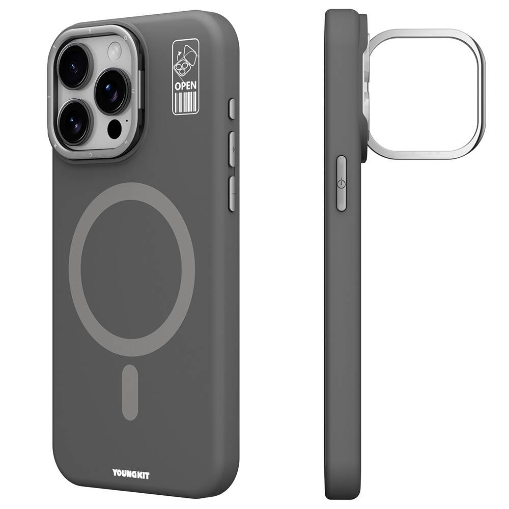 iPhone 15 Pro Kılıf M-safe Şarj Özellikli Kamera Standlı Youngkit Bitty Cream Kapak