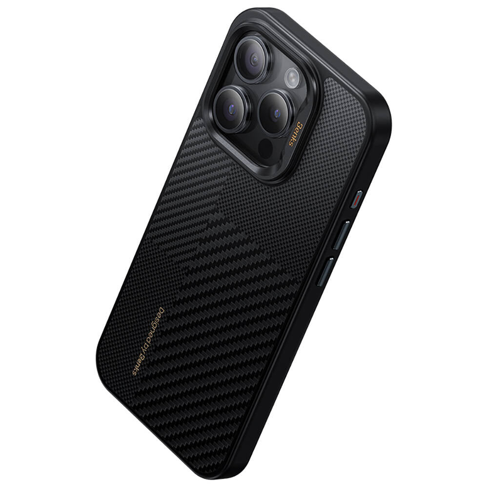 iPhone 15 Pro Kılıf M-safe Şarj Özellikli Karbon Fiber Benks Montage Hybrid ArmorPro Kevlar Kapak