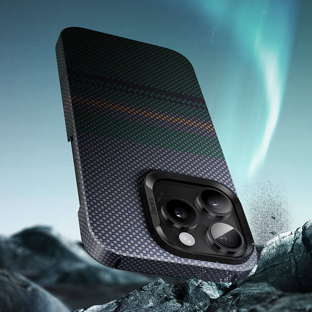 iPhone 15 Pro Kılıf M-safe Şarj Özellikli Karbon Fiber Tasarımlı Benks Aurora ArmorAir Kevlar Kapak