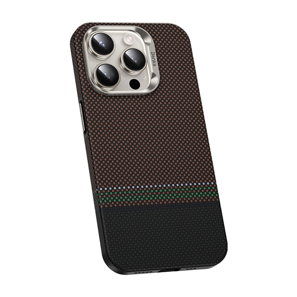 iPhone 15 Pro Kılıf M-safe Şarj Özellikli Karbon Fiber Tasarımlı Benks Prestige ArmorPro Kevlar Kapak