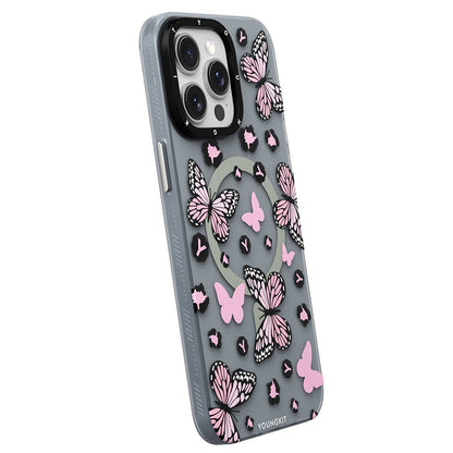 iPhone 15 Pro Kılıf M-safe Şarj Özellikli Kelebek Desenli Youngkit Shadow Dance Serisi Kapak