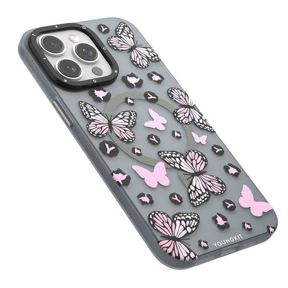 iPhone 15 Pro Kılıf M-safe Şarj Özellikli Kelebek Desenli Youngkit Shadow Dance Serisi Kapak
