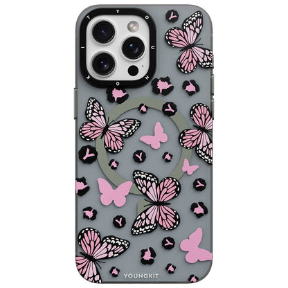 iPhone 15 Pro Kılıf M-safe Şarj Özellikli Kelebek Desenli Youngkit Shadow Dance Serisi Kapak