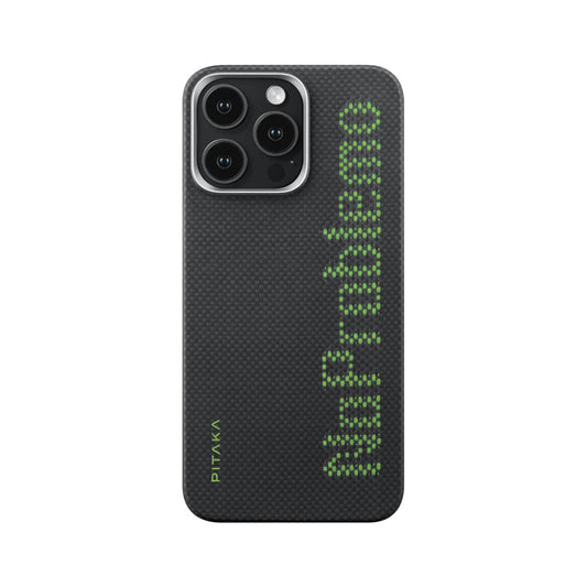 iPhone 15 Pro Kılıf M-safe Şarj Özellikli Lumintex Teknolojili Fosforlu Aramid Fiber Pitaka Tactile Woven Aries Serisi Kapak