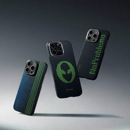 iPhone 15 Pro Kılıf M-safe Şarj Özellikli Lumintex Teknolojili Fosforlu Aramid Fiber Pitaka Tactile Woven Aries Serisi Kapak