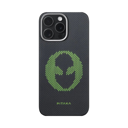 iPhone 15 Pro Kılıf M-safe Şarj Özellikli Lumintex Teknolojili Fosforlu Aramid Fiber Pitaka Tactile Woven Aries Serisi Kapak