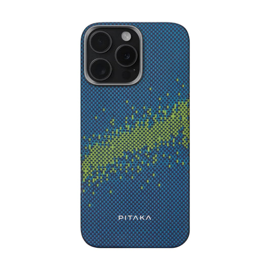 iPhone 15 Pro Kılıf M-safe Şarj Özellikli Lumintex Teknolojili Fosforlu Özellikli Aramid Fiber Pitaka Tactile Woven Starpeak Serisi Milky Way Galaxy Kapak