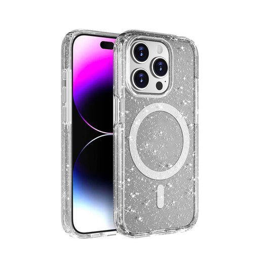 Apple iPhone 15 Pro Kılıf M-safe Şarj Özellikli Parlayan Simli Saydam Renkli Zore Allstar Kapak