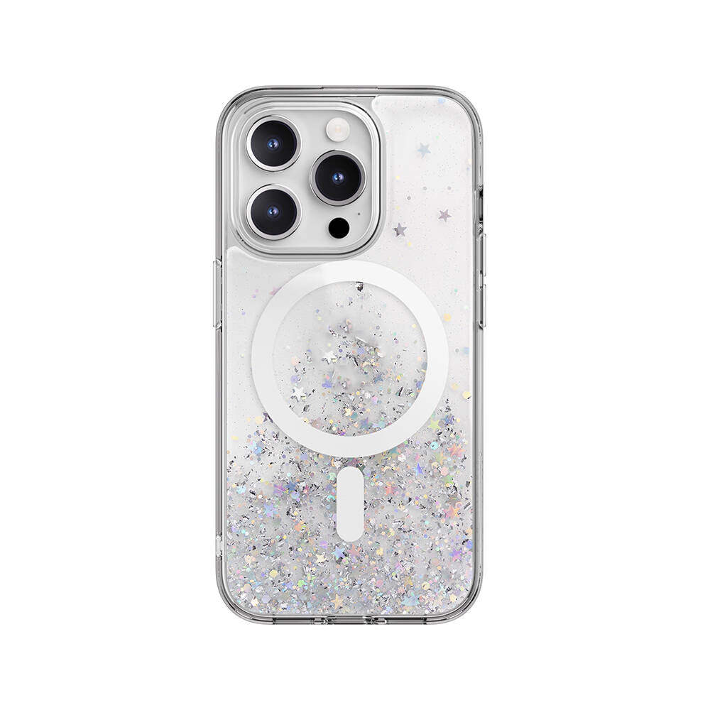 iPhone 15 Pro Kılıf M-safe Şarj Özellikli Parlayan Simli Şeffaf Lisanslı Switcheasy Starfield-M Kapak