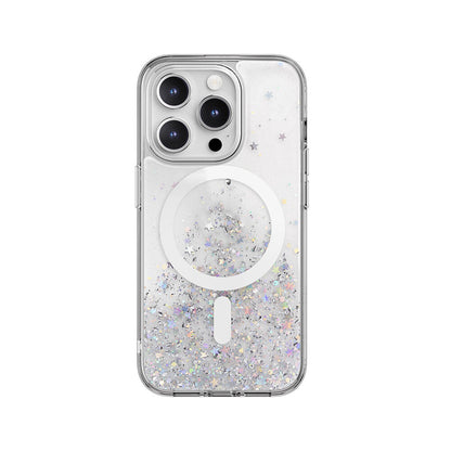 iPhone 15 Pro Kılıf M-safe Şarj Özellikli Parlayan Simli Şeffaf Lisanslı Switcheasy Starfield-M Kapak