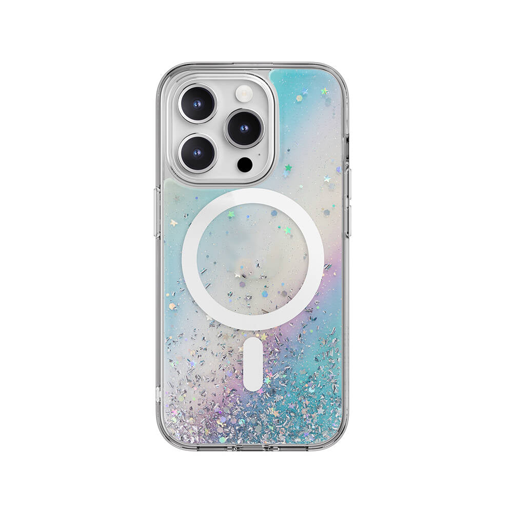 iPhone 15 Pro Kılıf M-safe Şarj Özellikli Parlayan Simli Şeffaf Lisanslı Switcheasy Starfield-M Kapak
