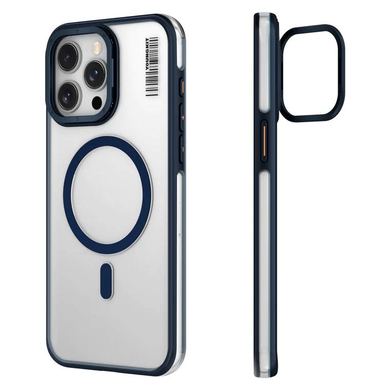 iPhone 15 Pro Kılıf M-safe Şarj Özellikli Sararma Önleyici Youngkit Crystal Grid Kapak