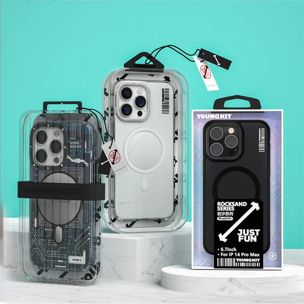 iPhone 15 Pro Kılıf M-safe Şarj Özellikli Sararma Önleyici Youngkit Crystal Grid Kapak