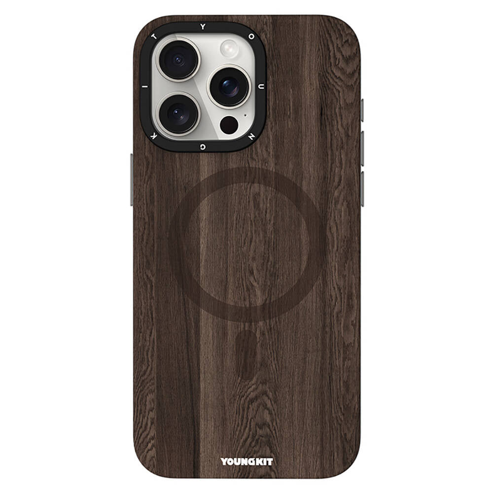 iPhone 15 Pro Kılıf M-safe Şarj Özellikli Sararmaya Dayanıklı Youngkit Wood Forest Serisi Kapak