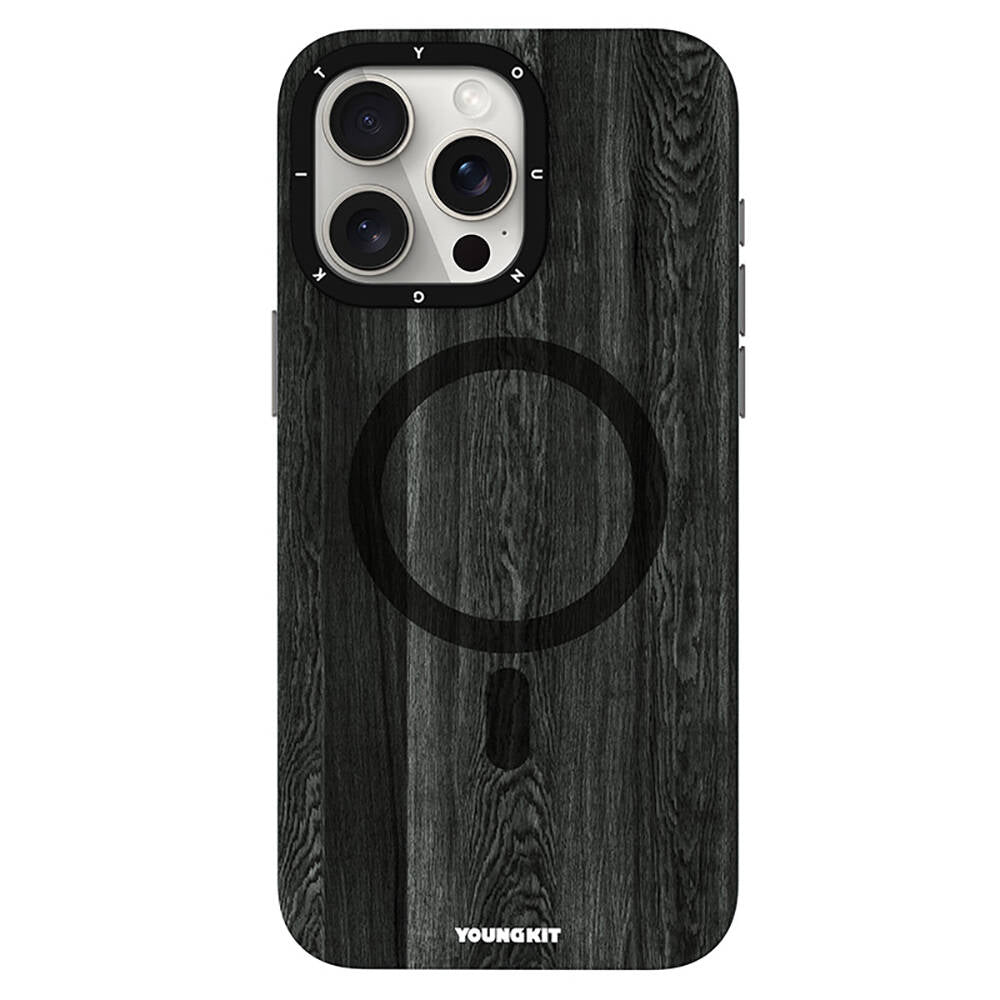iPhone 15 Pro Kılıf M-safe Şarj Özellikli Sararmaya Dayanıklı Youngkit Wood Forest Serisi Kapak