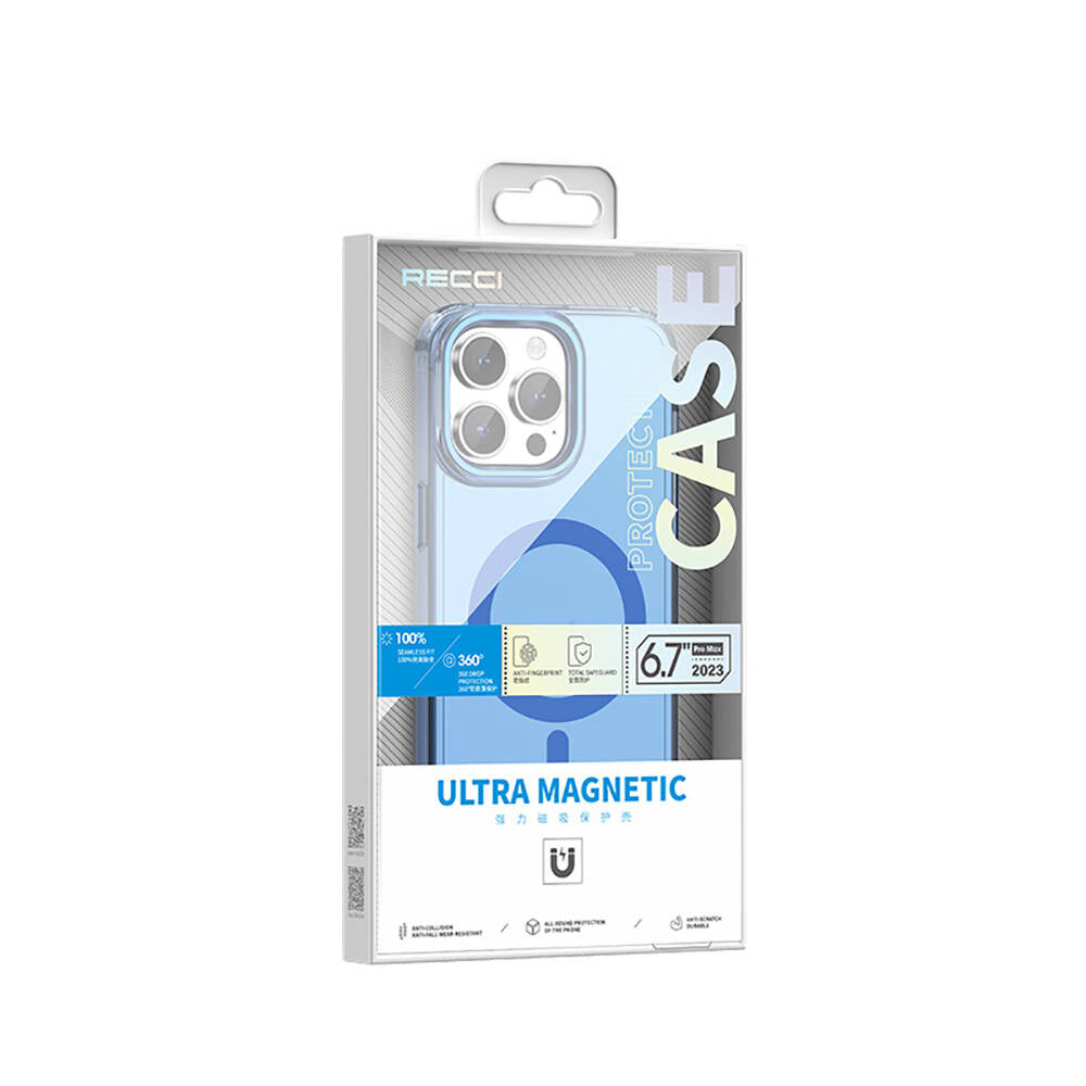 iPhone 15 Pro Kılıf M-safe Şarj Özellikli Saydam Arka Yüzey Recci Crystal Color Serisi Kapak