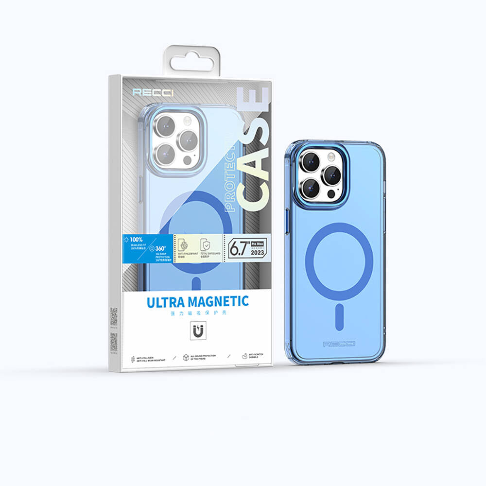 iPhone 15 Pro Kılıf M-safe Şarj Özellikli Saydam Arka Yüzey Recci Crystal Color Serisi Kapak