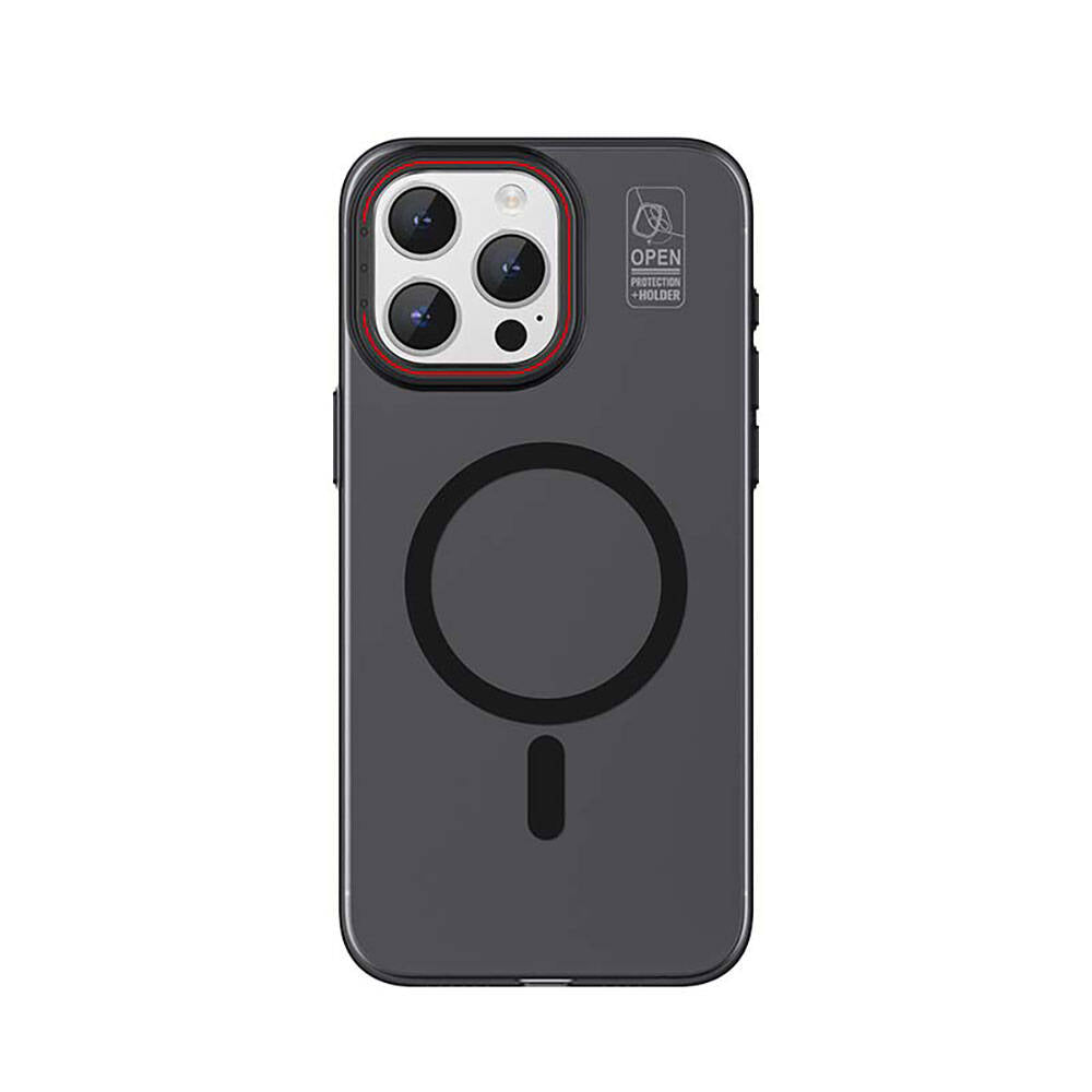 iPhone 15 Pro Kılıf M-safe Şarj Özellikli Standlı Metal Kamera Çerçeveli Mat Recci Glaze Serisi Kapak