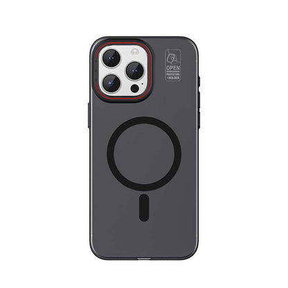 iPhone 15 Pro Kılıf M-safe Şarj Özellikli Standlı Metal Kamera Çerçeveli Mat Recci Glaze Serisi Kapak