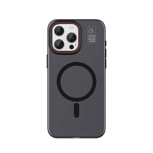 iPhone 15 Pro Kılıf M-safe Şarj Özellikli Standlı Metal Kamera Çerçeveli Mat Recci Glaze Serisi Kapak