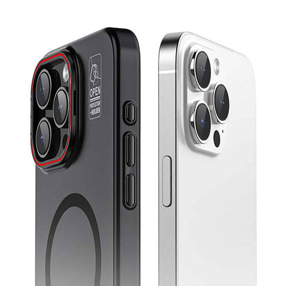 iPhone 15 Pro Kılıf M-safe Şarj Özellikli Standlı Metal Kamera Çerçeveli Mat Recci Glaze Serisi Kapak
