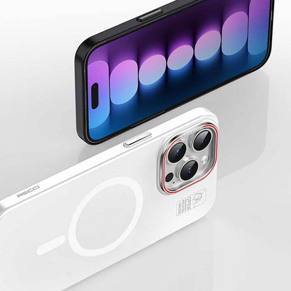 iPhone 15 Pro Kılıf M-safe Şarj Özellikli Standlı Metal Kamera Çerçeveli Mat Recci Glaze Serisi Kapak