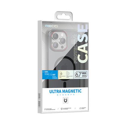 iPhone 15 Pro Kılıf M-safe Şarj Özellikli Standlı Metal Kamera Çerçeveli Mat Recci Glaze Serisi Kapak