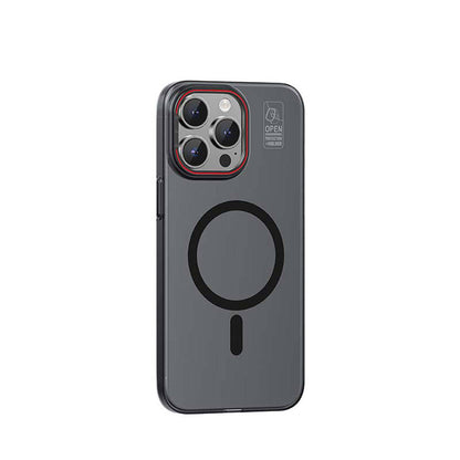 iPhone 15 Pro Kılıf M-safe Şarj Özellikli Standlı Metal Kamera Çerçeveli Mat Recci Glaze Serisi Kapak