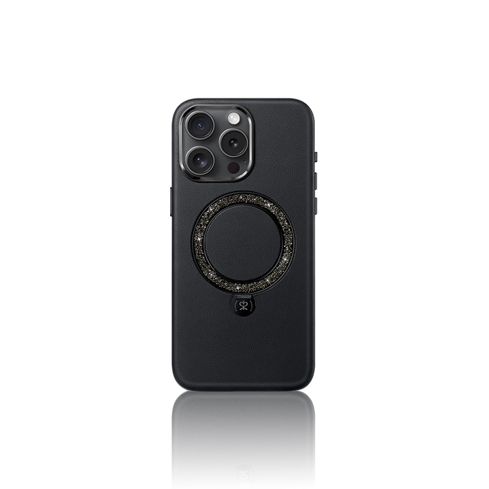 iPhone 15 Pro Kılıf M-safe Şarj Özellikli Standlı Suni Deri Tasarımlı Pynana Dancing Circle Serisi Kapak